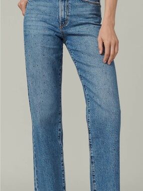 Joe's Jeans Mid-Rise Straight Leg Jeans in Denim Blue with rhinestones